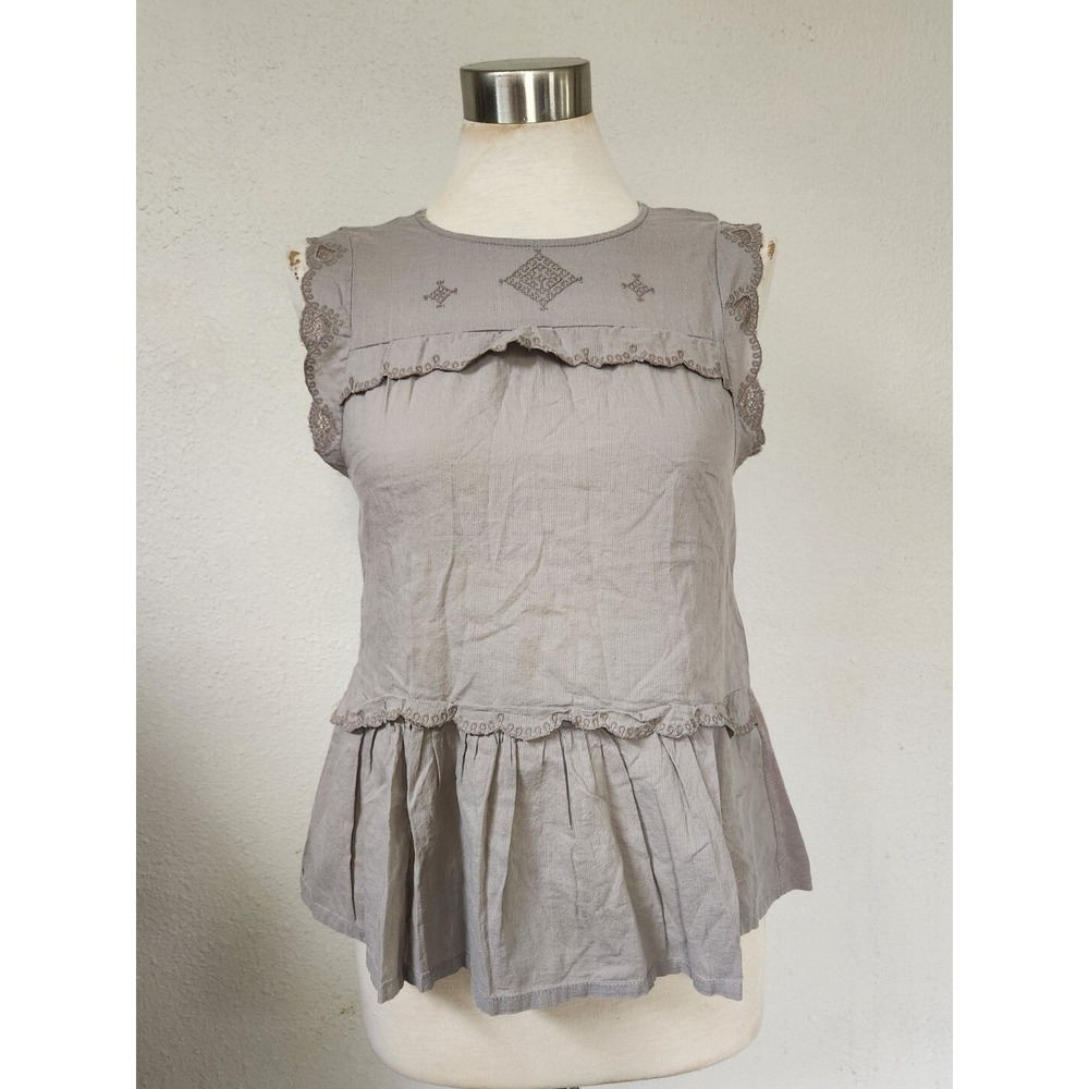 Lucky Brand Sleeveless Knit Woven Mix Blouse Top Driftwoodโ Color Womens XS